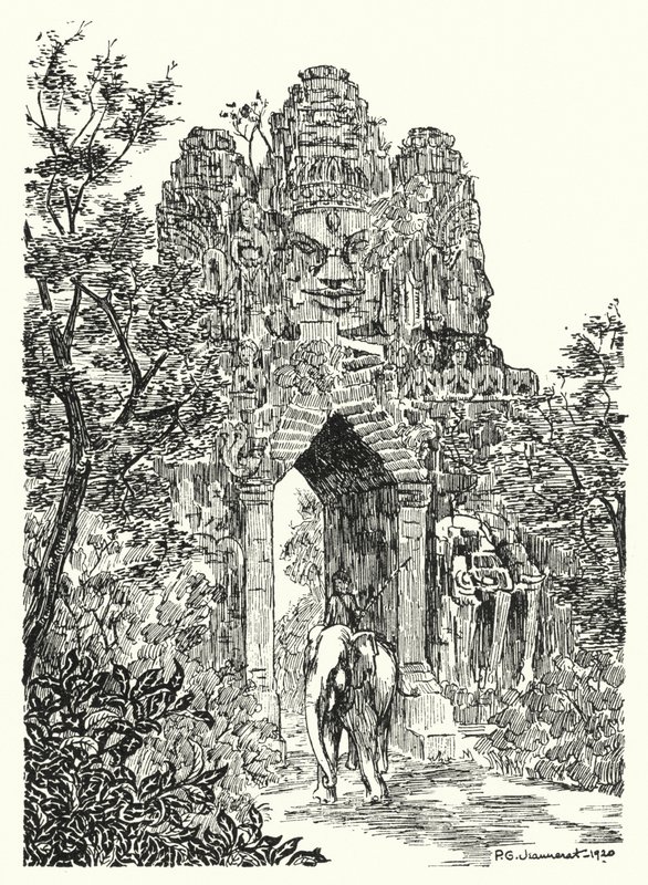 Den nordlige porten til Angkor-Thom (gravering) av Pierre Jeannerat de Beerski