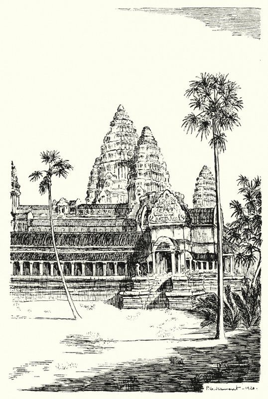 Tårnene til Angkor Vat (gravering) av Pierre Jeannerat de Beerski