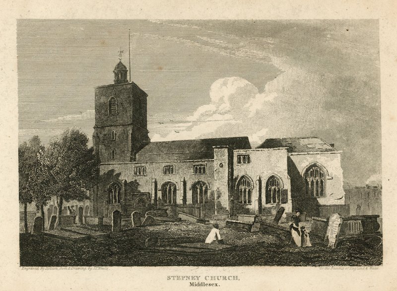 Stepney Church, London (gravering) av Pieter Jansz. Quast