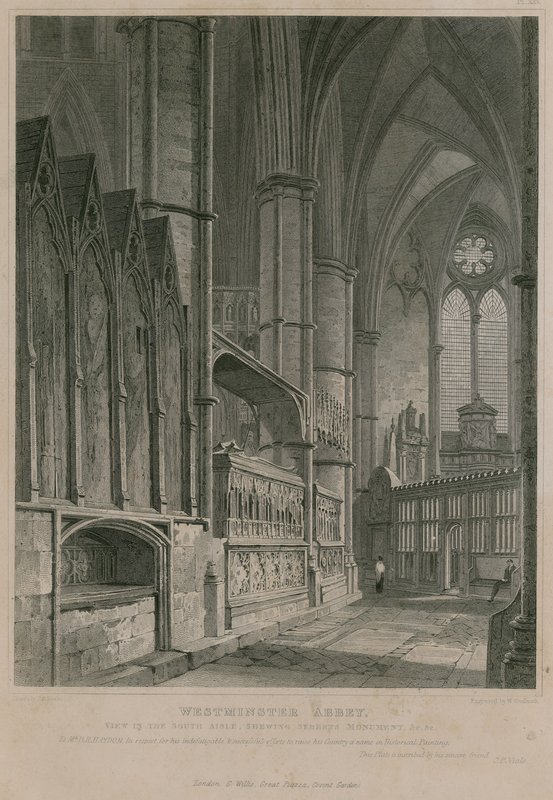 Utsikt over sørgangen som viser Seberts monument, Westminster Abbey av Pieter Jansz. Quast