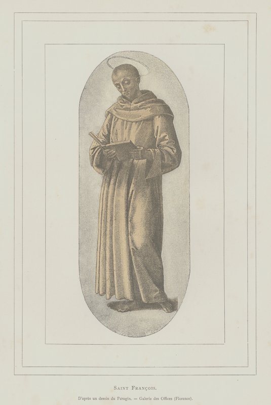 St Frans av Assisi (litho) av Pietro (after) Perugino
