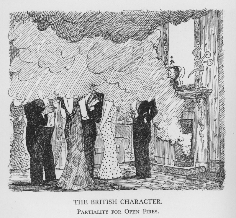 The British Character, Partiality for Open Fires (litho) av Pont