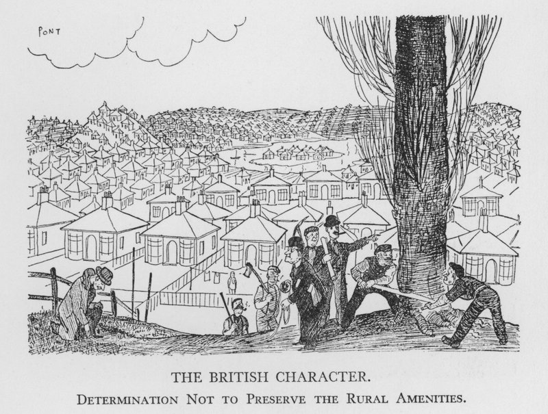 Den britiske karakteren, besluttsomhet om ikke å bevare de landlige fasilitetene (litho) av Pont