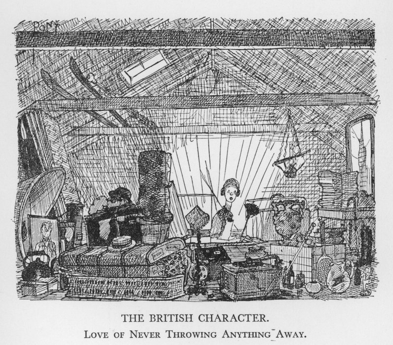 Den britiske karakteren, Love of Never Throwing Anything Away (litho) av Pont