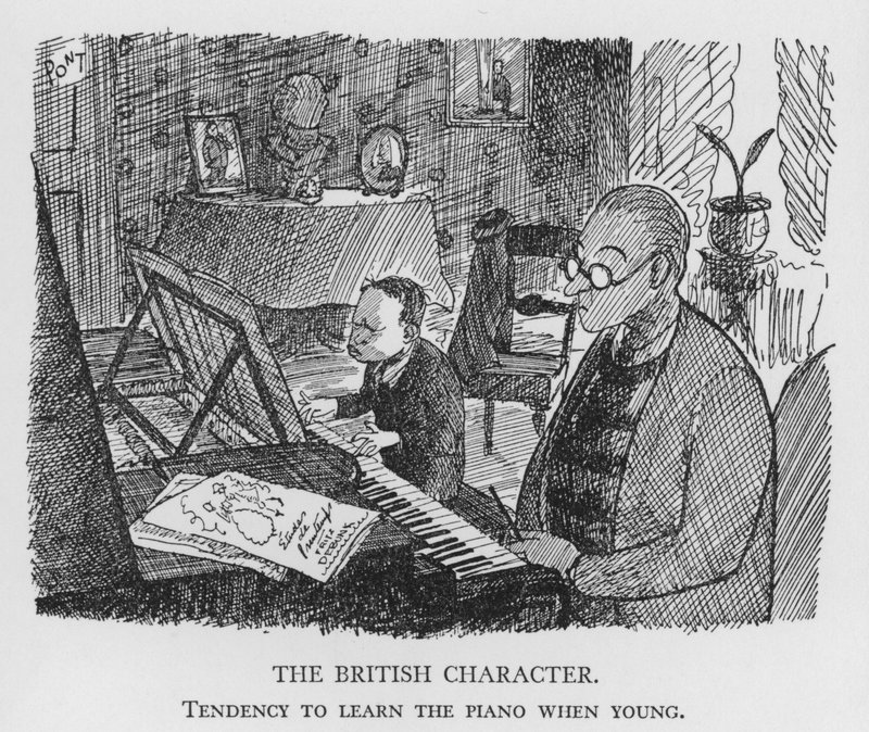 Den britiske karakteren, tendens til å lære piano når ung (litho) av Pont