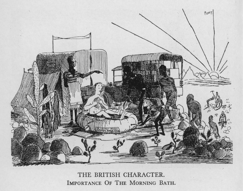Den britiske karakteren; Viktigheten av morgenbadet (litho) av Pont