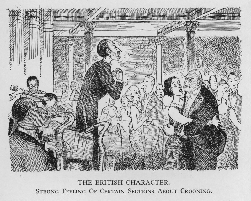 Den britiske karakteren; sterk følelse av visse deler om crooning (litho) av Pont
