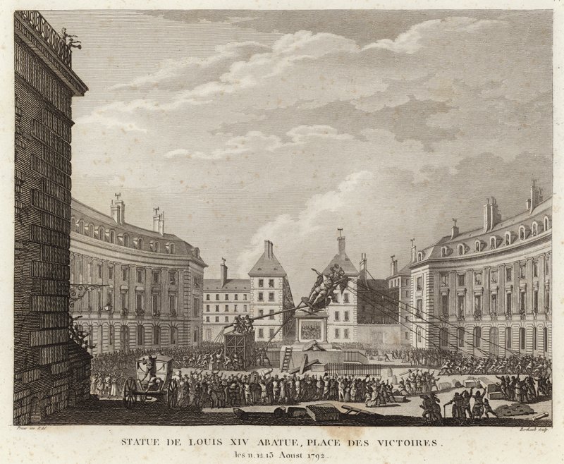 Statue av Louis XIV tatt ned på Place des Victoires av Prieur