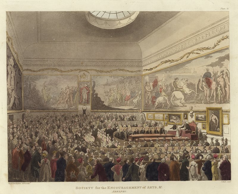 Society for stimulering av kunst av Pugin and Rowlandson