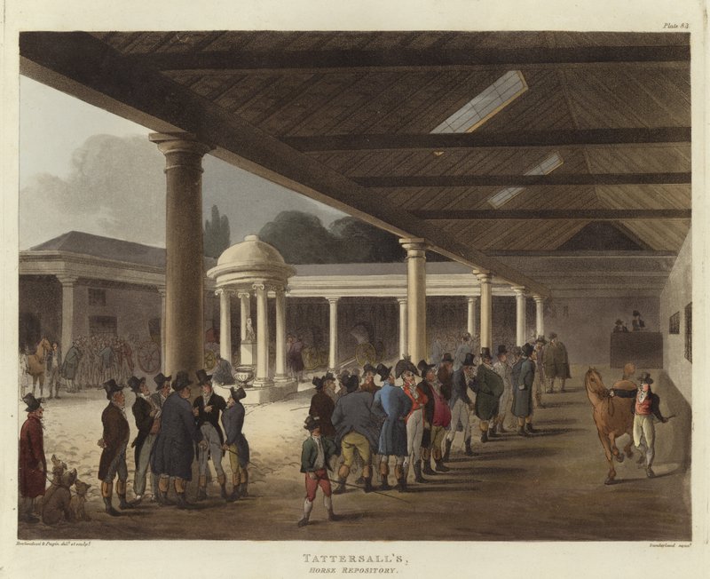 Tattersalls hestelager av Pugin and Rowlandson