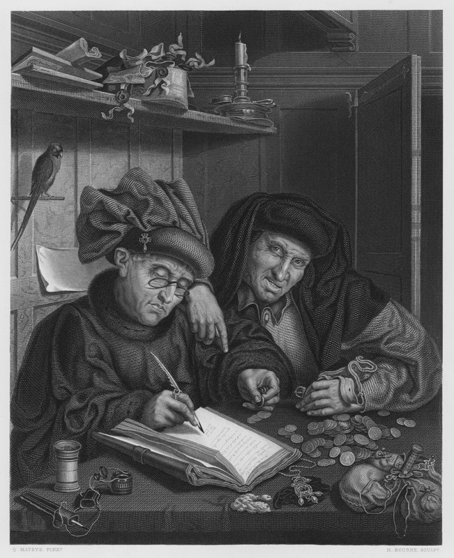 The Misers, fra bildet i Royal Collection (gravering) av Quentin (after) Massys or Metsys