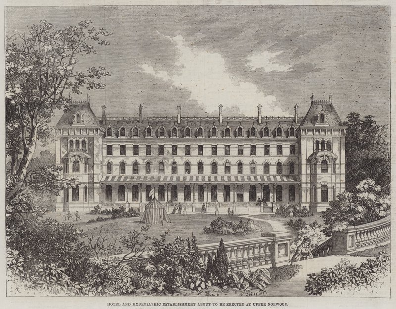 Hotel and Hydropathic Establishment er i ferd med å bli reist i Upper Norwood av R. Dudley
