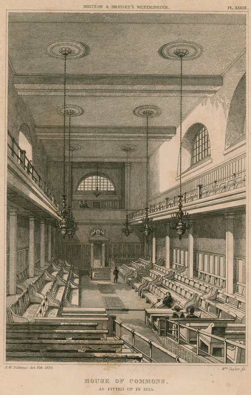 House of Commons, Westminster, London, som montert i 1835 av R. W. Billings