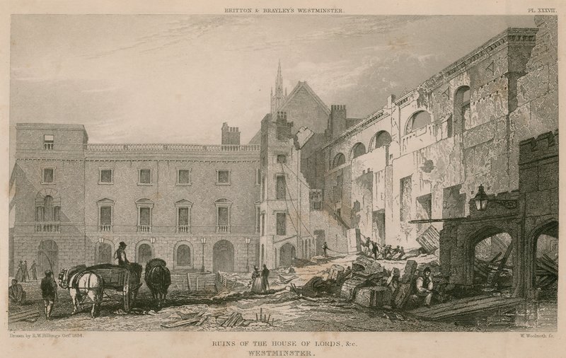 Ruinene av House of Lords, Westminster av R. W. Billings