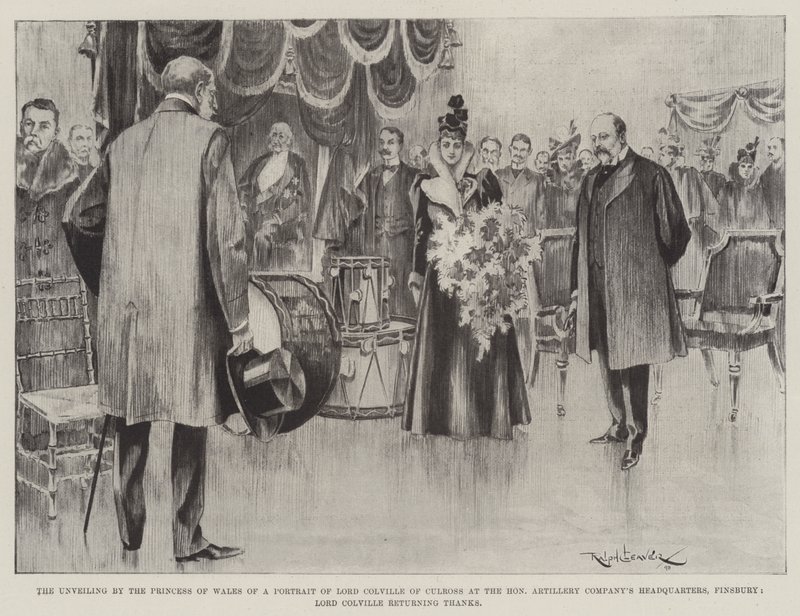 Prinsessen av Wales avduking av et portrett av Lord Colville av Culross ved Honorable Artillery Companys hovedkvarter, Finsbury, Lord Colville kommer tilbake takk av Ralph Cleaver