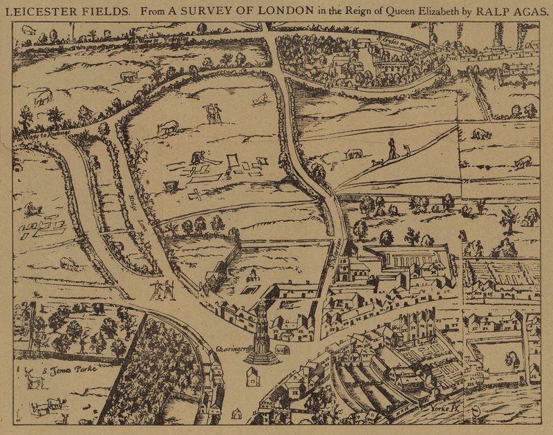 Leicester Fields, fra en undersøkelse av London under dronning Elizabeths regjeringstid av Ralph Agas av Ralph Agas