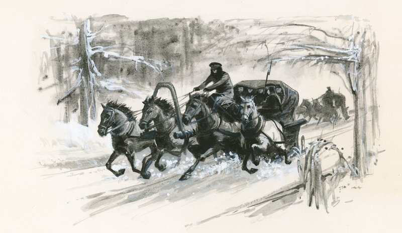 Dostojevskij og hans medfanger ble pakket inn i lukkede sleder for den lange reisen til Sibir av Ralph Bruce