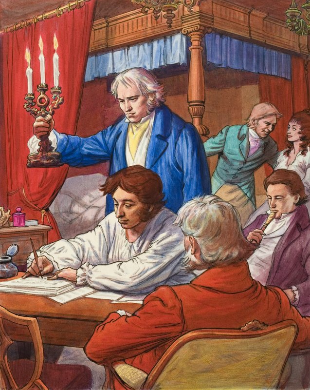 Gioacchino Rossini (1792–1868) komponerer «Bønnen for Moses» på soverommet sitt (gouache på papir) av Ralph Bruce