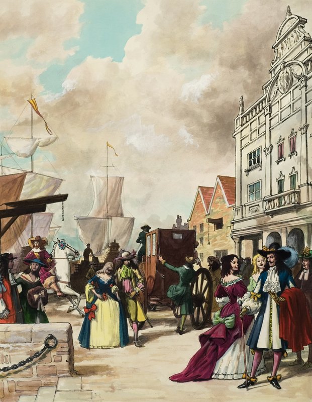 Kong Karl II (1630–85) Restaurerer teatret (gouache på papir) av Ralph Bruce