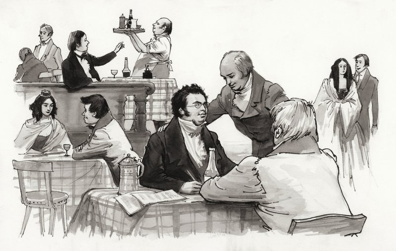 Schubert og vennene (gouache på papir) av Ralph Bruce