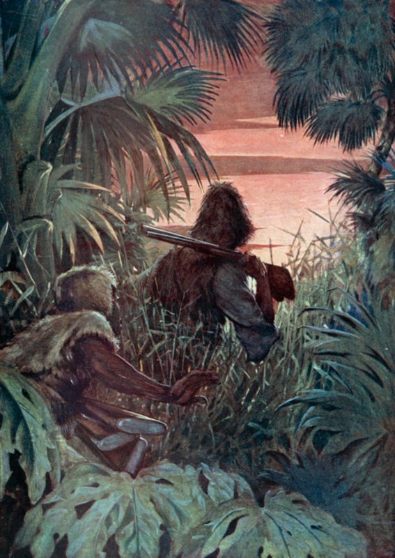 Illustrasjon for Robinson Crusoe av Daniel Defoe (farge litho) av Ralph Noel Pocock