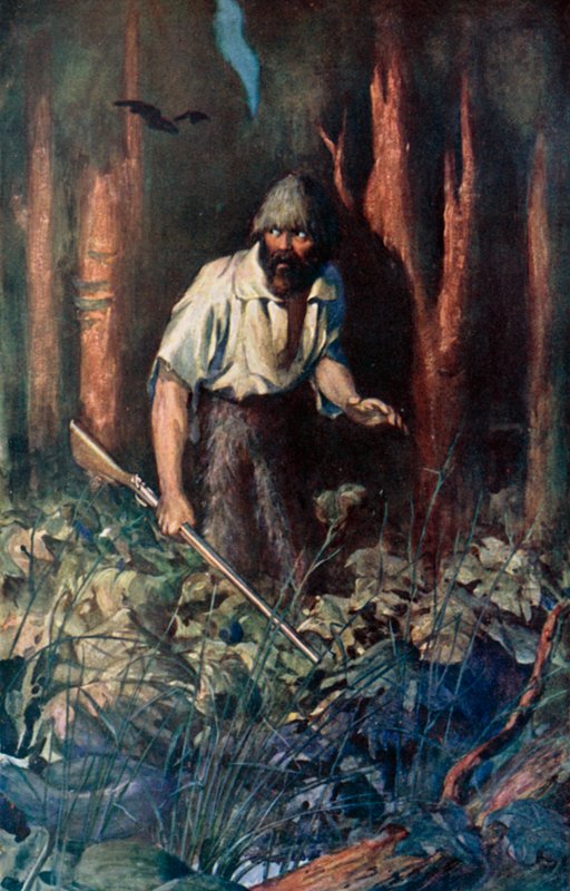 Illustrasjon for Robinson Crusoe av Daniel Defoe (farge litho) av Ralph Noel Pocock