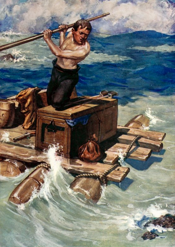 Illustration for Robinson Crusoe by Daniel Defoe (colour litho)   1405395   no       norwegian Successfully Translated  Original: Add. 17466, f.40r Adoration of the Magi Translat: Add. 17466, f.40r Adoration of the Magi 1350854 no norwegian Successfully Tr av Ralph Noel Pocock