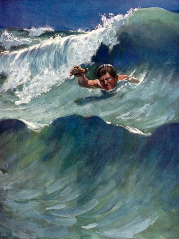 Illustrasjon for Robinson Crusoe av Daniel Defoe (farge litho) av Ralph Noel Pocock