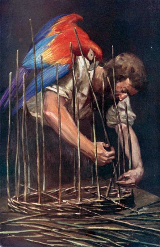 Illustrasjon for Robinson Crusoe av Daniel Defoe (farge litho) av Ralph Noel Pocock