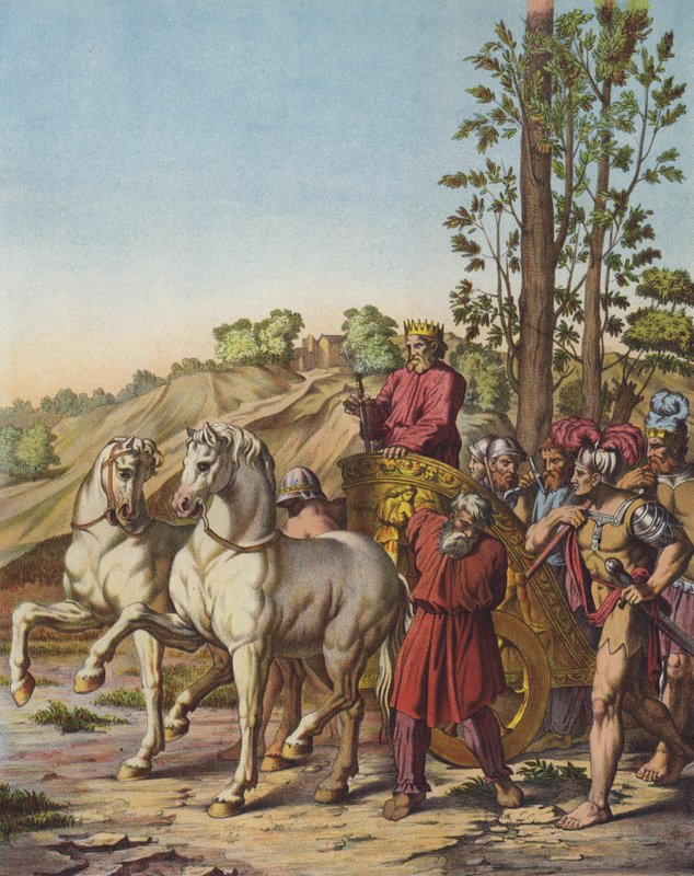 Herodes den store blir konge av Judea som en vasal av romerne (farge litho) av after Raphael