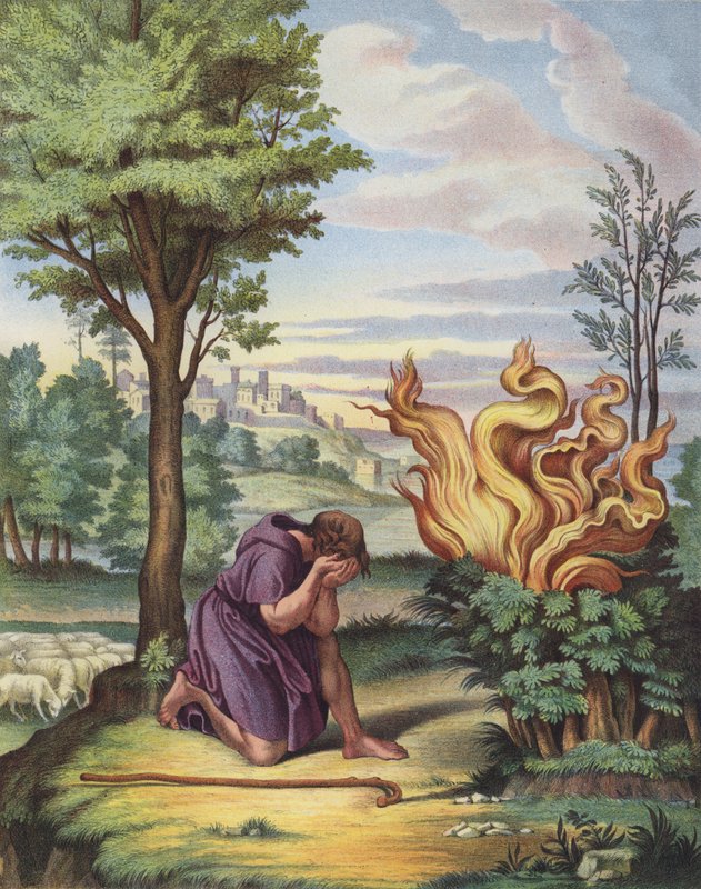 Moses og den brennende busken (farge litho) av after Raphael