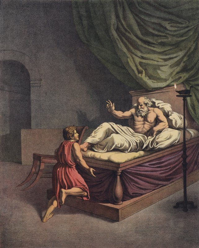 Samuel går til Eli etter å ha hørt en stemme rope navnet hans (farge litho) av after Raphael