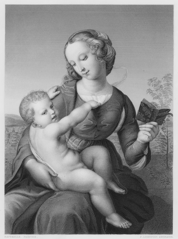 Madonnaen og barnet, fra bildet i Berlin-museet (gravering) av after Raphael