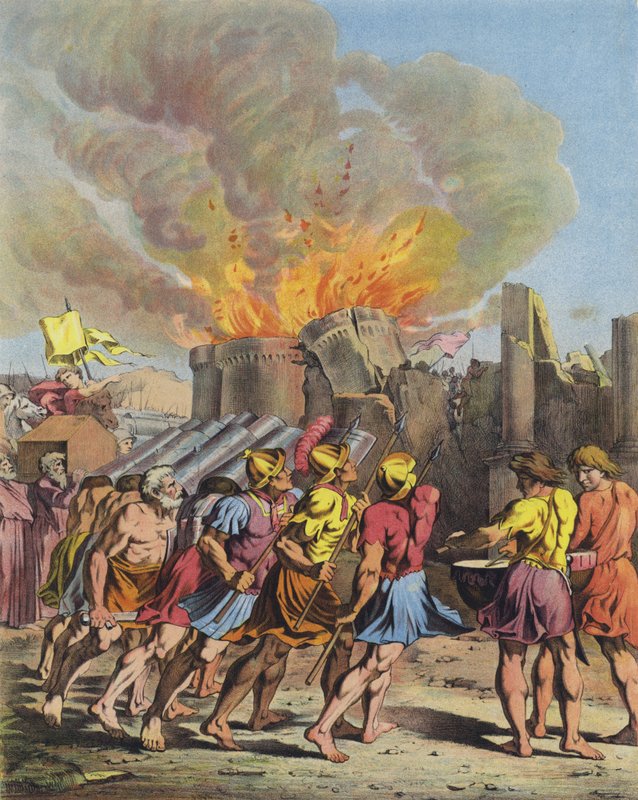 Jerikos fall (farge litho) av after Raphael