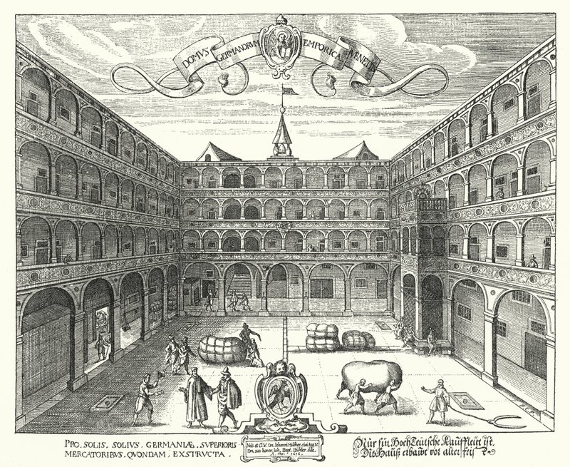 Fondaco dei Tedeschi, hovedkvarteret til tyske kjøpmenn i Venezia av Raphael Custos