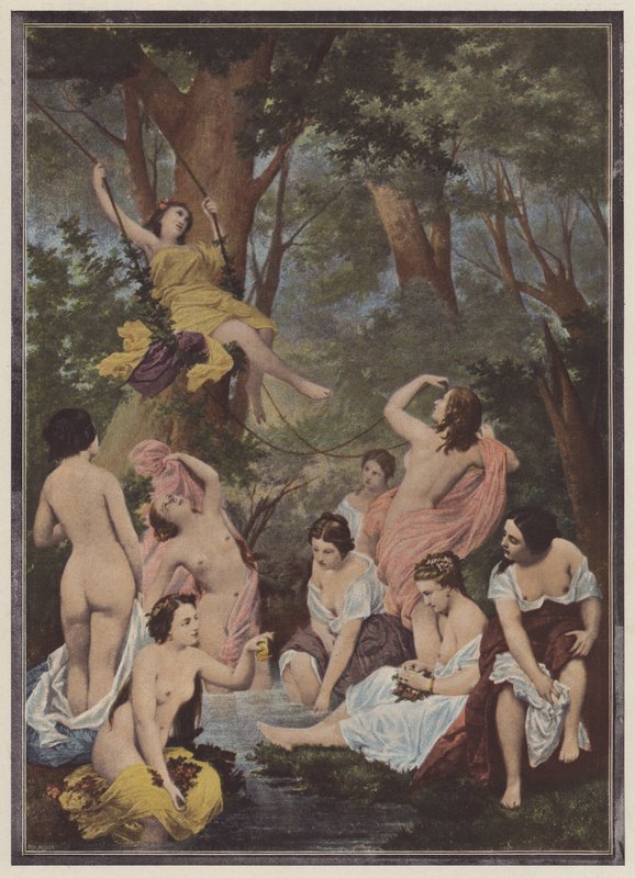 Badegjestene (farge litho) av Raymond Quinsac (after) Monvoisin