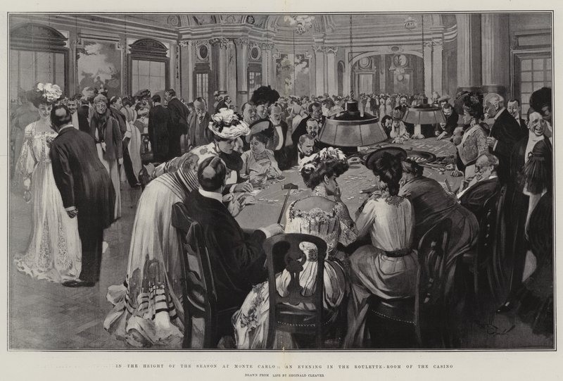 I høyden av sesongen på Monte Carlo, en kveld i kasinoets rulettrom (litografi) av Reginald Thomas Cleaver