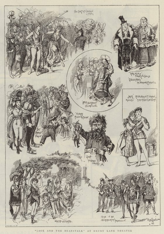 quot;Jack og bønnestagenquot; på Drury Lane Theatre (gravering) av Reginald Thomas Cleaver