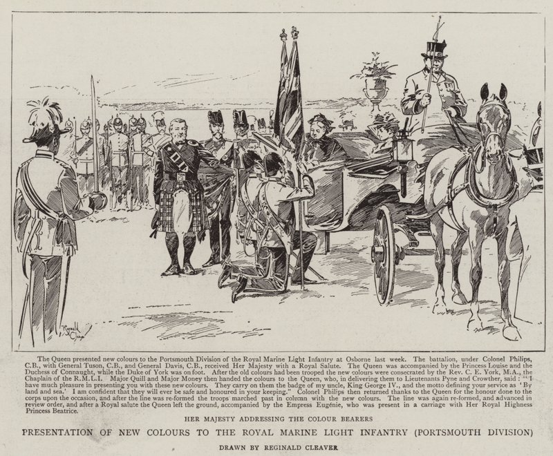 Presentasjon av nye farger til Royal Marine Light Infantry, Portsmouth Division (lito) av Reginald Thomas Cleaver
