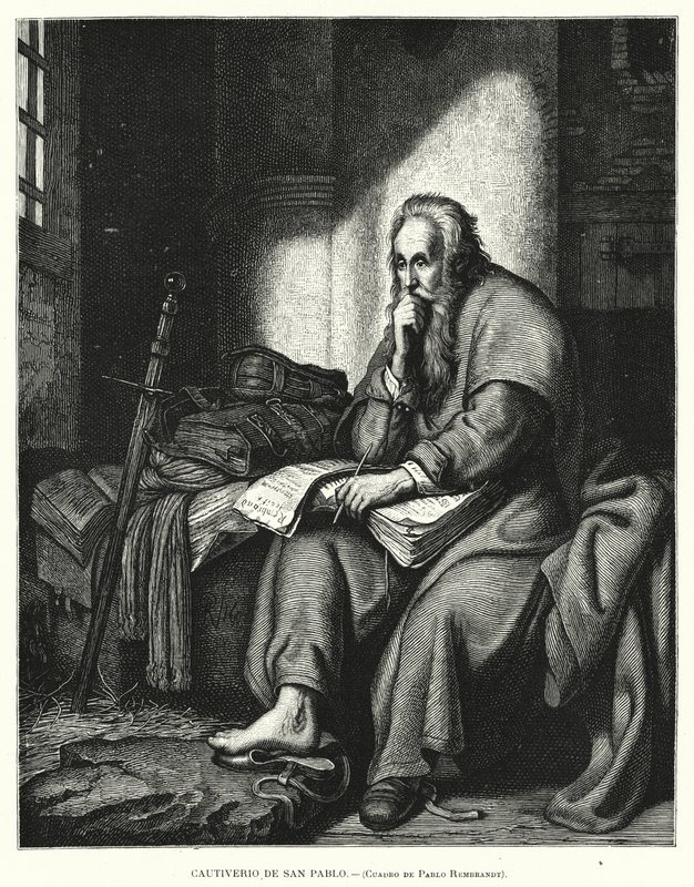 St Paul i fengsel (litho) av Rembrandt Harmensz. van Rijn (after)