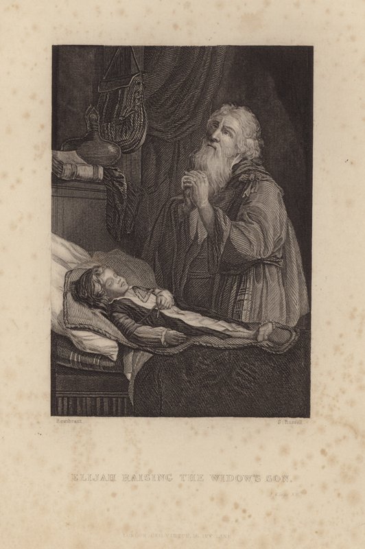 Elijah oppdrar enkens sønn av Rembrandt van Rijn