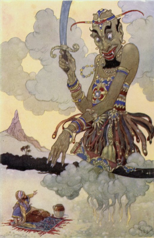 An Angry Genie (farge litho) av René Bull