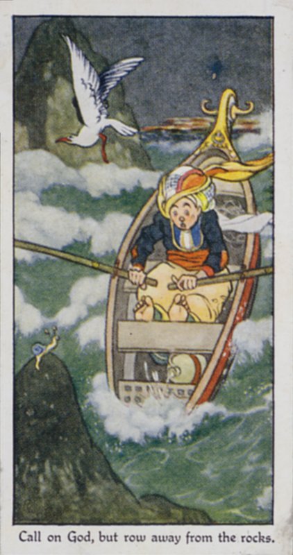 Østlig ordtak: Påkall Gud, men ro vekk fra steinene (farge litho) av René Bull