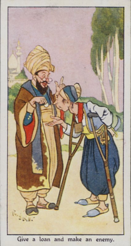 Østlig ordtak: Gi et lån og skap en fiende (farge litho) av René Bull