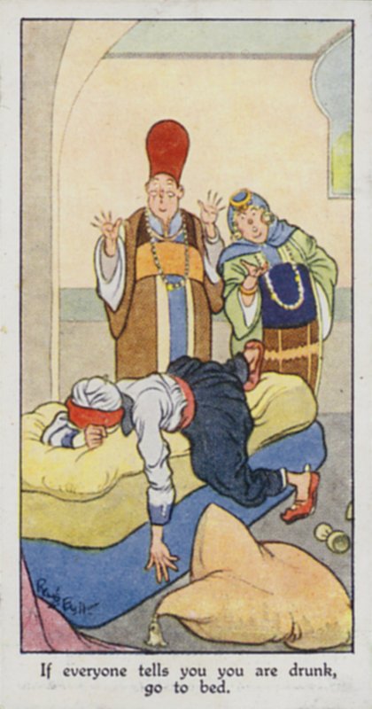 Østlig ordtak: Hvis alle forteller deg at du er full, gå til sengs (farge litho) av René Bull