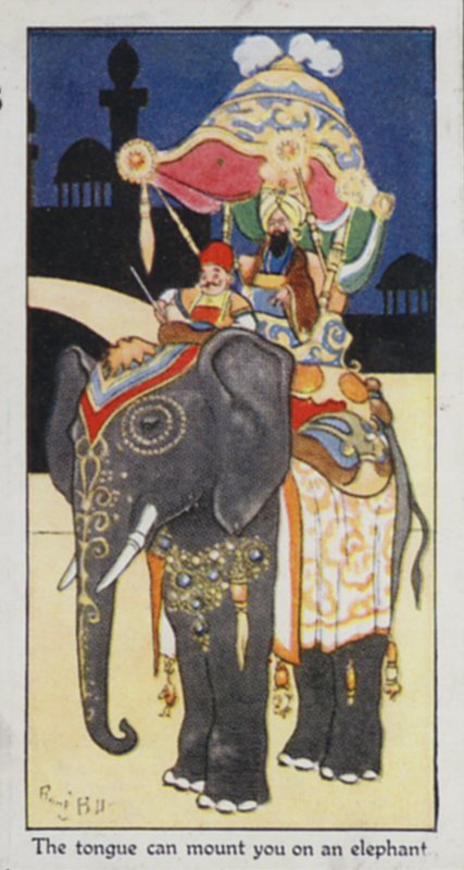 Østlig ordtak: Tungen kan sette deg på en elefant (farge litho) av René Bull