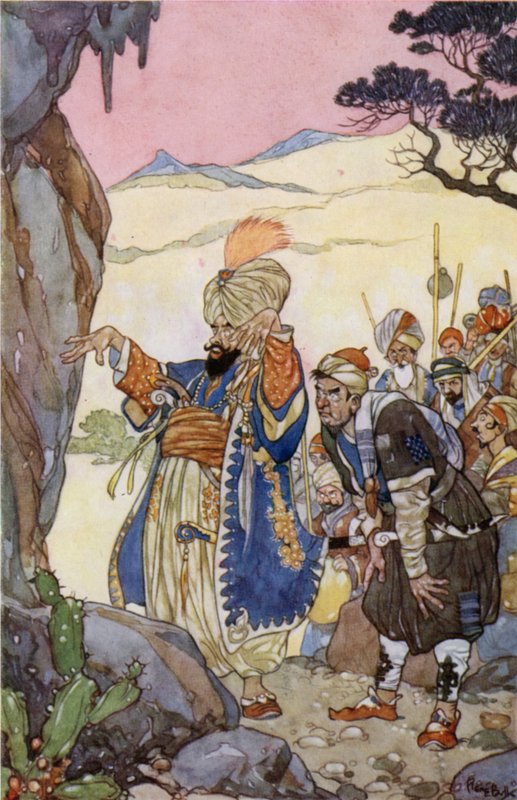 Åpne Sesam! (farge litho) av René Bull