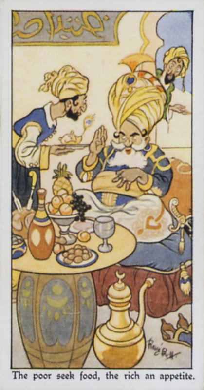 De fattige søker mat, de rike en appetitt (farge litho) av René Bull