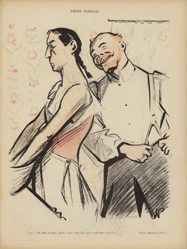 ekteskapelig kjærlighet. Illustrasjon for Le Rire av Rene George Hermann Paul
