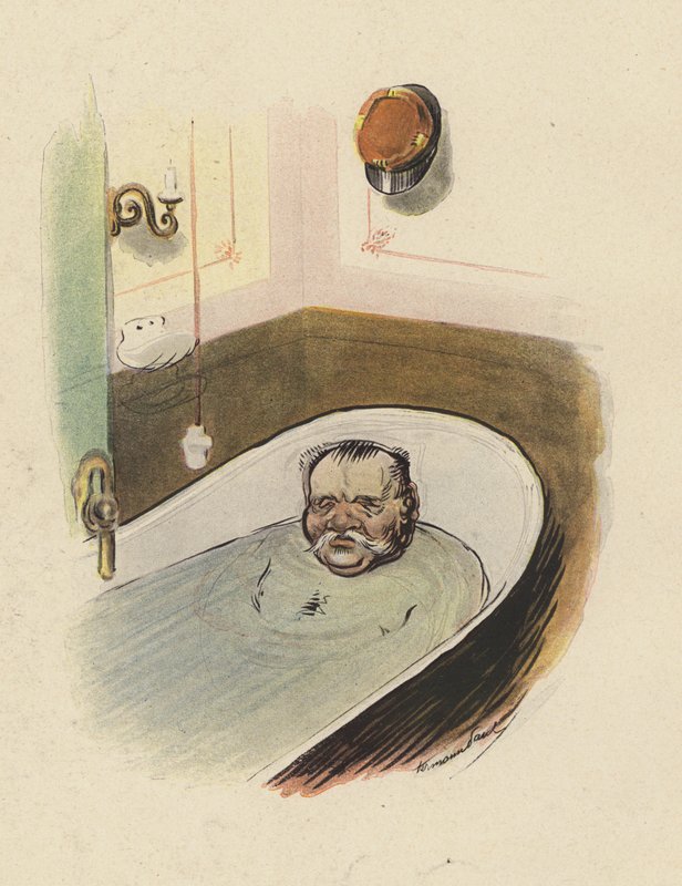 Mann i badekar (farge litho) av Rene George Hermann Paul